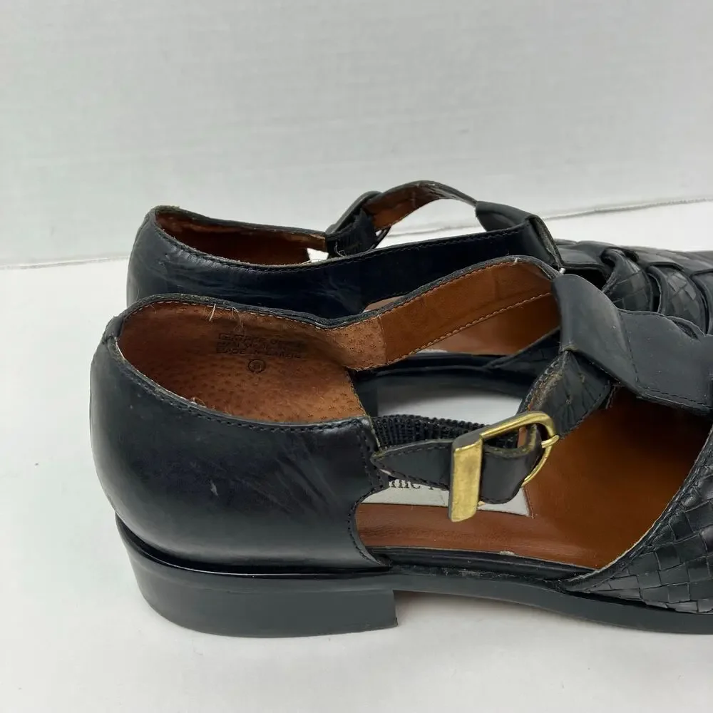 Etienne Aigner Sz 6.5 Vintage 90s T-strap Closed Toe Fisherman Sandals Black